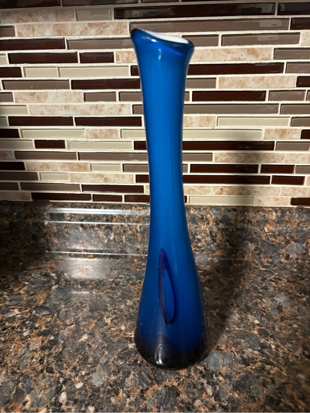 Elegant Tall Blue Glass Bud Vase